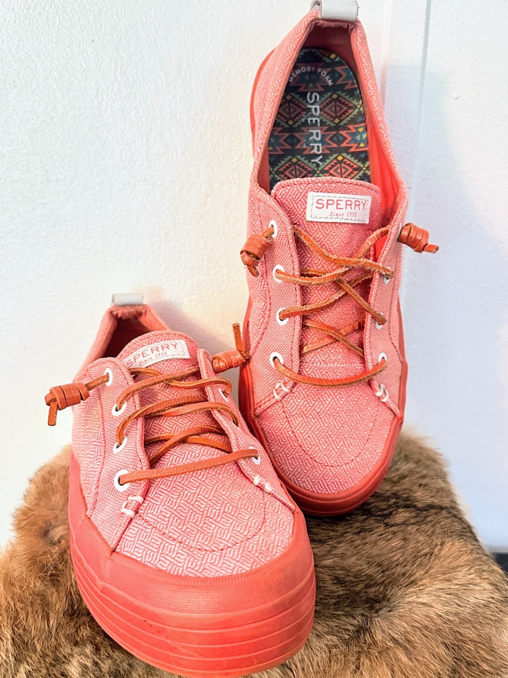 Sperry Women’s Coral Pink Platform Lace-Up Sneakers
